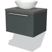 Maxaro Modulo Plato Badkamermeubel voor waskom | 60 cm Donkergrijs Vlak front Donkergrijs beton blad 1 lade