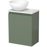 Maxaro Toiletmeubel met waskom | 41 cm Saliegroen Greeploos front Hoogglans wit Mineraalmarmer waskom Hoogglans wit blad