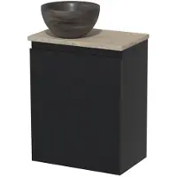 Maxaro Toiletmeubel met waskom | 41 cm Mat zwart Greeploos front Blue stone Natuursteen waskom Lichtgrijs eiken blad