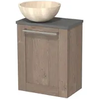 Maxaro Toiletmeubel met waskom | 41 cm Middenbruin eiken Kader front Travertin Natuursteen waskom Donkergrijs beton blad