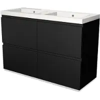 Maxaro Modulo Badkamermeubel met wastafel | 120 cm Mat zwart Greeploos front Mineraalmarmer 4 hoge lades