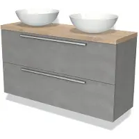 Maxaro Modulo Plato Slim Badkamermeubel voor waskom | 120 cm Lichtgrijs beton Vlak front Lichtbruin eiken blad 2 lades onder elkaar
