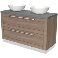 Maxaro Modulo Plato Badkamermeubel voor waskom | 120 cm Middenbruin eiken Kader front Middengrijs blad 2 lades onder elkaar