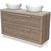 Maxaro Modulo Plato Slim Badkamermeubel voor waskom | 120 cm Middenbruin eiken Kader front Lichtgrijs eiken blad 2 lades onder elkaar