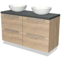 Maxaro Modulo Plato Badkamermeubel voor waskom | 120 cm Lichtbruin eiken Vlak front Donkergrijs blad 4 lades