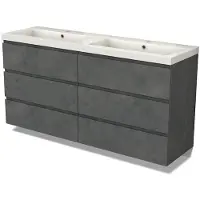 Maxaro Modulo Badkamermeubel met wastafel | 160 cm Donkergrijs beton Greeploos front Mineraalmarmer 6 lades
