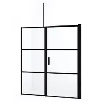 Maxaro Diamond Douchedeur | 180 cm Mat zwart Helder met 4 zwarte strepen Draaideur
