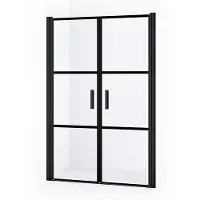Maxaro Diamond Douchedeur | 120 cm Mat zwart Helder met 4 zwarte strepen Pendeldeur