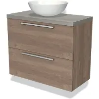 Maxaro Modulo Plato Slim Badkamermeubel voor waskom | 80 cm Middenbruin eiken Vlak front Grijs eiken blad 2 lades onder elkaar