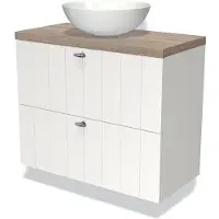 Maxaro Modulo Plato Slim Badkamermeubel voor waskom | 80 cm Mat wit Lamel front Eiken blad 2 lades onder elkaar