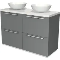 Maxaro Modulo Plato Badkamermeubel voor waskom | 120 cm Middengrijs Vlak front Hoogglans wit blad 4 hoge lades