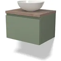 Maxaro Modulo Plato Badkamermeubel voor waskom | 60 cm Saliegroen Greeploos front Middenbruin eiken blad 1 lade