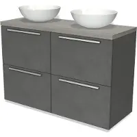 Maxaro Modulo Plato Badkamermeubel voor waskom | 120 cm Donkergrijs beton Vlak front Grijs eiken blad 4 hoge lades