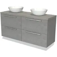 Maxaro Modulo Plato Badkamermeubel voor waskom | 140 cm Lichtgrijs beton Vlak front Grijs eiken blad 4 lades