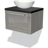 Maxaro Modulo Plato Badkamermeubel voor waskom | 60 cm Grijs eiken Kader front Mat zwart blad 1 lade