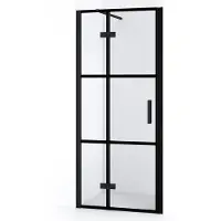 Maxaro Diamond Douchedeur | 80 cm Mat zwart Helder met 4 zwarte strepen Draaideur