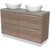 Maxaro Modulo Plato Slim Badkamermeubel voor waskom | 120 cm Middenbruin eiken Vlak front Grijs eiken blad 4 lades
