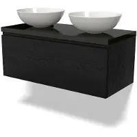 Maxaro Modulo Plato Badkamermeubel voor waskom | 100 cm Zwart eiken Greeploos front Hoogglans zwart blad 1 lade