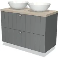 Maxaro Modulo Plato Badkamermeubel voor waskom | 100 cm Middengrijs Lamel front Lichtgrijs eiken blad 2 lades onder elkaar