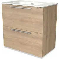 Maxaro Modulo Badkamermeubel met wastafel | 80 cm Lichtbruin eiken Vlak front Keramiek 2 hoge lades onder elkaar