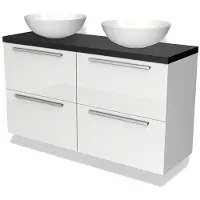 Maxaro Modulo Plato Slim Badkamermeubel voor waskom | 120 cm Hoogglans wit Vlak front Mat zwart blad 4 lades