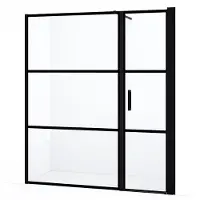 Maxaro Diamond Douchedeur | 170 cm Mat zwart Helder met 4 zwarte strepen Draaideur