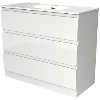 Maxaro Modulo Badkamermeubel 100cm wit Greeploos Keramiek 3 lades | Badkamermeubel Wit | Wit Badmeubel