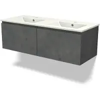 Maxaro Modulo Badkamermeubel met wastafel | 120 cm Donkergrijs beton Greeploos front Keramiek 2 lades naast elkaar
