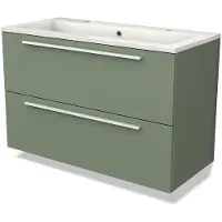 Maxaro Modulo Badkamermeubel met wastafel | 100 cm Saliegroen Vlak front Mineraalmarmer 2 lades onder elkaar