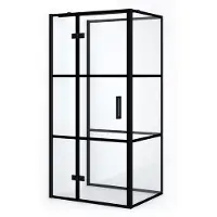 Maxaro Diamond Douchecabine | 100x80 cm Mat zwart Helder met 4 zwarte strepen Draaideur Halfvrijstaande rechthoek