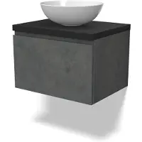 Maxaro Modulo Plato Badkamermeubel voor waskom | 60 cm Donkergrijs beton Greeploos front Mat zwart blad 1 lade