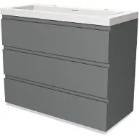 Maxaro Modulo Badkamermeubel met wastafel | 100 cm Middengrijs Greeploos front Solid surface 3 lades