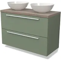 Maxaro Modulo Plato Badkamermeubel voor waskom | 100 cm Saliegroen Vlak front Eiken blad 2 lades onder elkaar