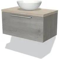 Maxaro Modulo Plato Badkamermeubel voor waskom | 80 cm Grijs eiken Vlak front Lichtgrijs eiken blad 1 lade