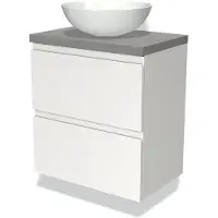 Maxaro Modulo Plato Slim Badkamermeubel voor waskom | 60 cm Mat wit Greeploos front Lichtgrijs beton blad 2 lades onder elkaar