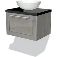 Maxaro Modulo Plato Badkamermeubel voor waskom | 60 cm Grijs eiken Kader front Hoogglans zwart blad 1 lade