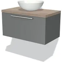 Maxaro Modulo Plato Badkamermeubel voor waskom | 80 cm Middengrijs Vlak front Eiken blad 1 lade