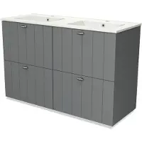 Maxaro Modulo Badkamermeubel met wastafel | 120 cm Middengrijs Lamel front Keramiek 4 hoge lades