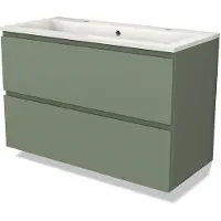Maxaro Modulo Badkamermeubel 100cm, Saliegroen, Greeploos, 2 Lades, Mineraalmarmer | Badkamermeubel groen | Groen Badkamermeubel | Wastafelmeubel Groen