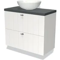 Maxaro Modulo Plato Slim Badkamermeubel voor waskom | 80 cm Mat wit Lamel front Donkergrijs blad 2 lades onder elkaar