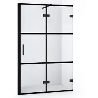 Maxaro Diamond Douchedeur | 110 cm Mat zwart Helder met 4 zwarte strepen Draaideur