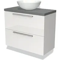 Maxaro Modulo Plato Slim Badkamermeubel voor waskom | 80 cm Hoogglans wit Vlak front Middengrijs blad 2 lades onder elkaar