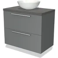 Maxaro Modulo Plato Badkamermeubel voor waskom | 80 cm Middengrijs Vlak front Donkergrijs beton blad 2 lades onder elkaar