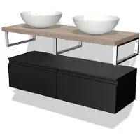 Maxaro Modulo Plato Badkamermeubel voor waskom | 120 cm Mat zwart Greeploos front Eiken blad Laag zwevend