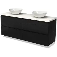 Maxaro Modulo Plato Badkamermeubel voor waskom | 160 cm Zwart eiken Greeploos front Mat wit blad 4 lades