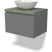 Maxaro Modulo Plato Badkamermeubel voor waskom | 60 cm Middengrijs Greeploos front Saliegroen blad 1 lade