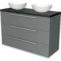 Maxaro Modulo Plato Badkamermeubel voor waskom | 120 cm Middengrijs Vlak front Mat zwart blad 3 lades