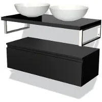 Maxaro Modulo Plato Badkamermeubel voor waskom | 100 cm Mat zwart Greeploos front Hoogglans zwart blad Laag zwevend