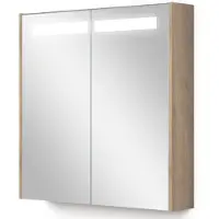 Maxaro Spiegelkast Met Verlichting Modulo 70x70cm Lichtbruin Eiken Badkamer Spiegelkast | Spiegelkast Badkamer | Spiegelkast met Verlichting