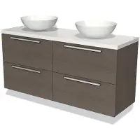 Maxaro Modulo Plato Badkamermeubel voor waskom | 140 cm Donkerbruin eiken Vlak front Hoogglans wit blad 4 lades